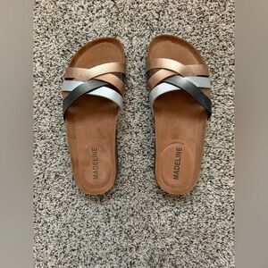Madeline Metallic Bronze Silver Black Crossover Slide Sandals